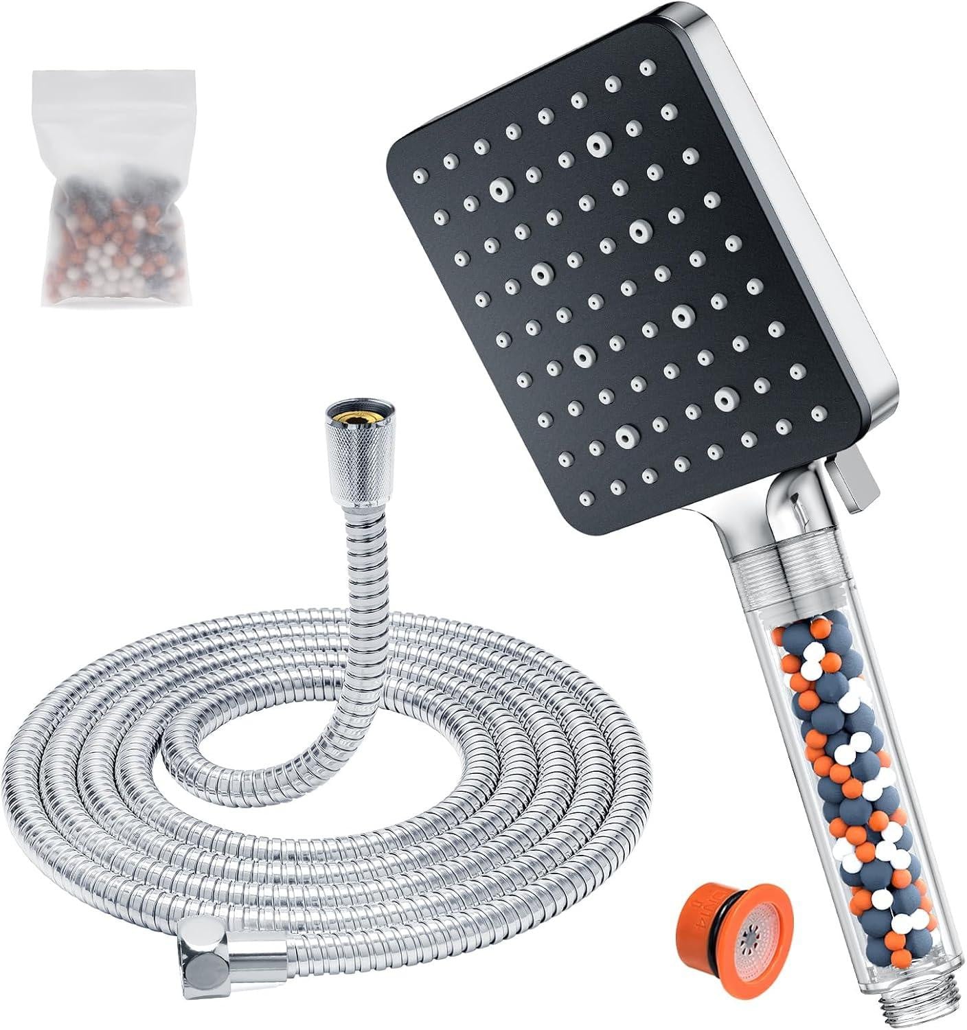 oCreon Waterbesparende Hogedruk Handdouche met Filter en 6 Straalsoorten en Slang (115x100mm)