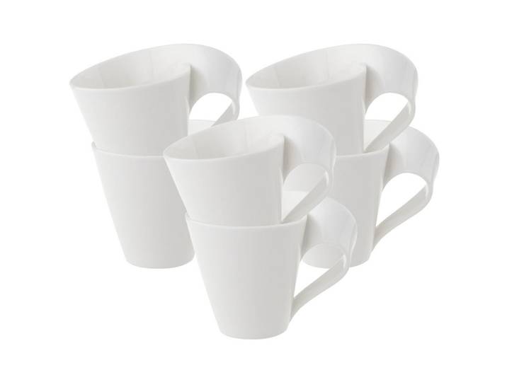 Villeroy & Boch Kaffeetassen NewWave weiß 200 ml 6er Set, Weiß, Keramik, Formgebogen, Geschirr, Tassen, Kaffeetassen