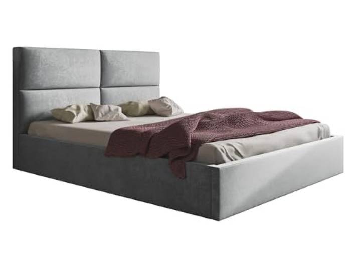 Emporius Polsternett 180x200 Terra - Doppelbett mit Bettkasten, Bett mit Lattenrost - Polsterbett 180x200 (Grau - Jasmine 90)