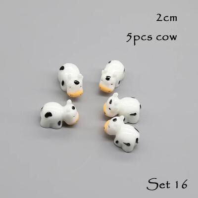 Inspire Select 5pcs Mini Animal Fairy Garden Figurines Cute Resin Dog, Cat, Sheep & Fish Miniatures For Succulent Decor, Aquarium Acc set 16 Cow 5 Pcs
