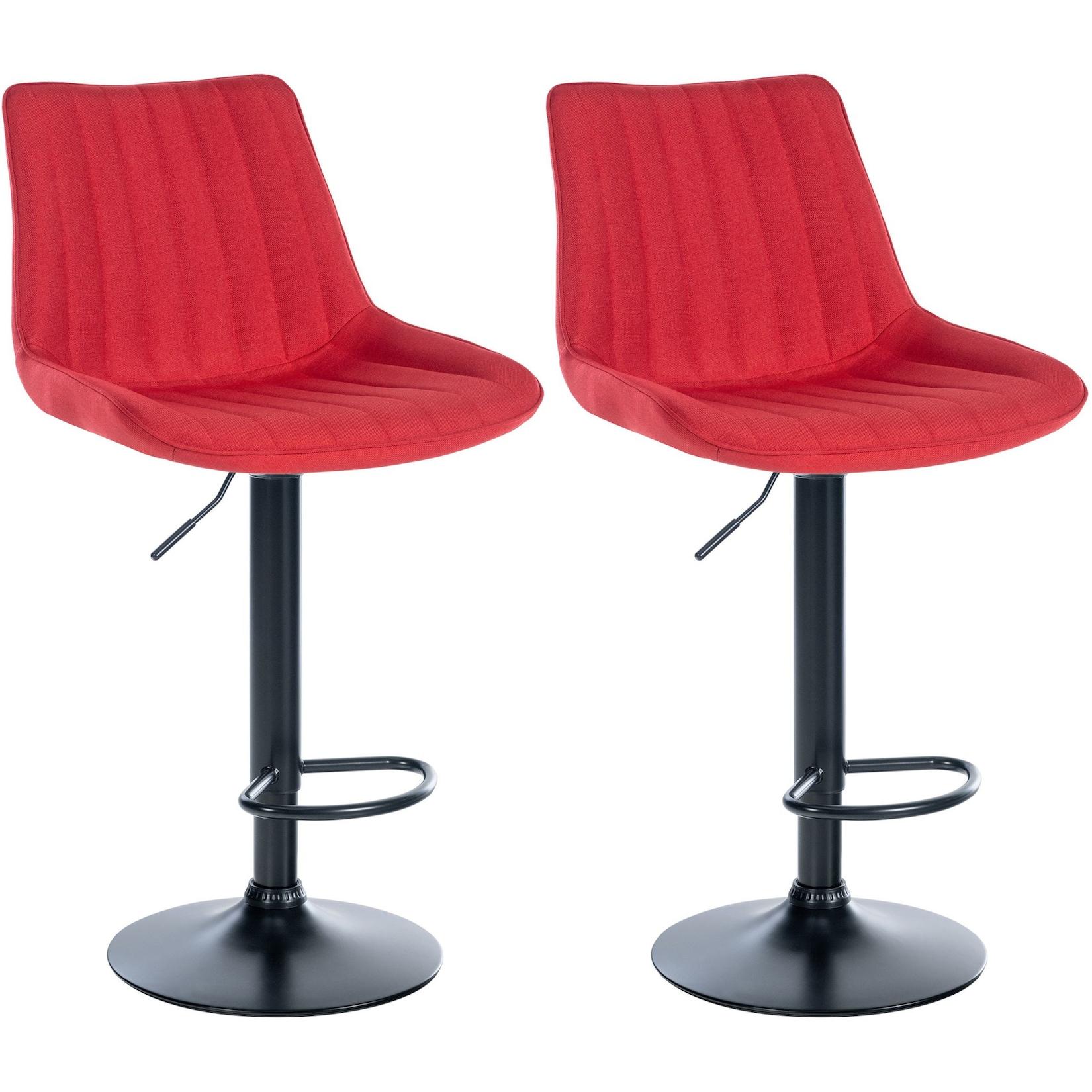 CLP 2er Set Barhocker Toni Stoff schwarz Farbe: rot, Material Gestell: Metall matt weiss