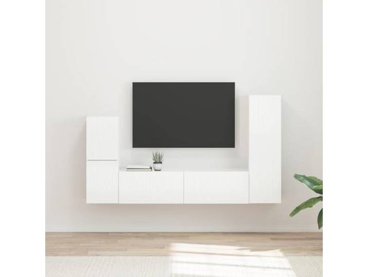 GKMBCVDFR TV-Schrankset 4 STK Hochglanz Weiß Holzwerkstoff Wandschrank Wandmontage spart Bodenfläche, viel Stauraum, pflegeleichte Oberfläche, modernes Design, einfacher Zusammenbau