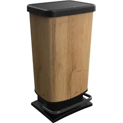 Rotho Paso pedaalemmer - prullenbak 40L - BPA vrij - hout look (1754107026WS), Abfalleimer, Braun, Schwarz
