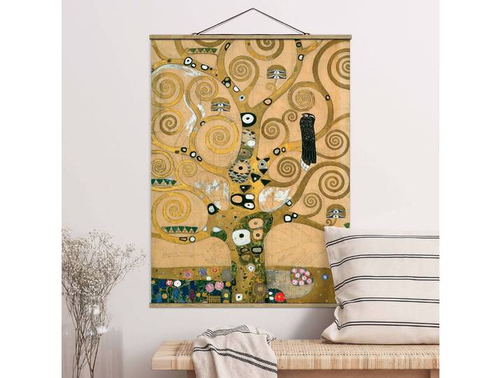 Tableau déco Klimt L’Arbre de vie Tissu Doré 100 x 134cm