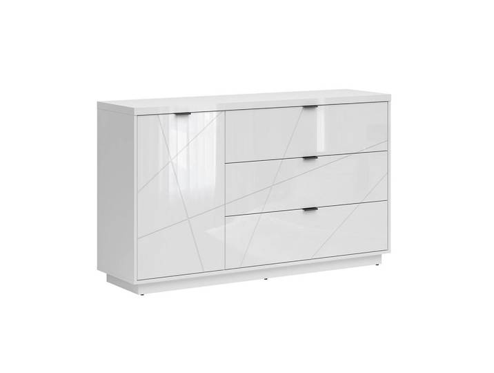 Petits-meubles Sideboard Sven Weiß, Weiß, Weiß Hochglanz, Holzwerkstoff, 3 Schubladen, 156x93x43 cm, Kleinmöbel, Kommoden, Sideboards