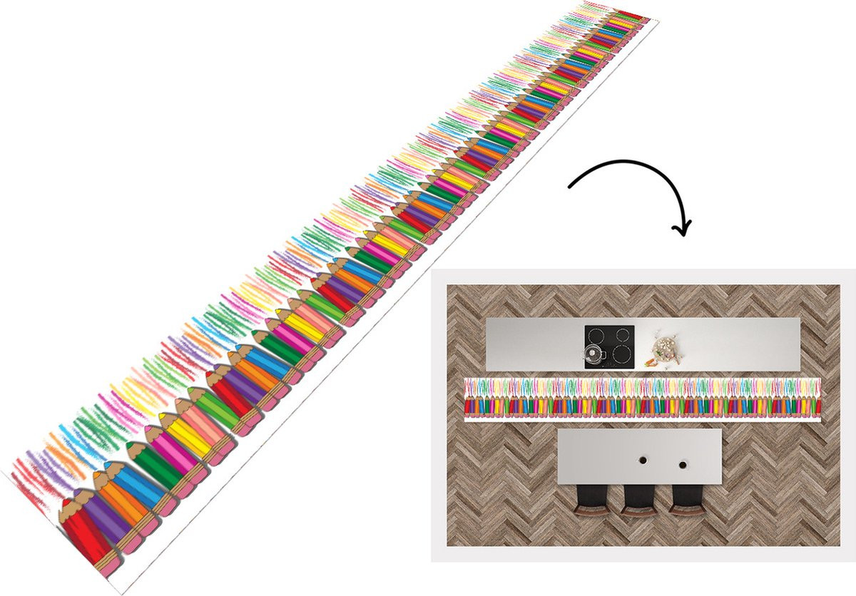 KitchenYeah Keukenloper Regenboog Kleurpotlood Patronen Vinyl B: 60 cm, L: 480 cm