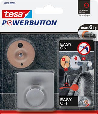 tesa Handtuchhaken Powerbutton Classic eckig silber 59332-00000-01