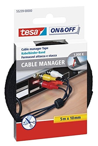 tesa On & Off Kabelorganizer Universal zwart, op maat te knippen, 10 mm x 5 m