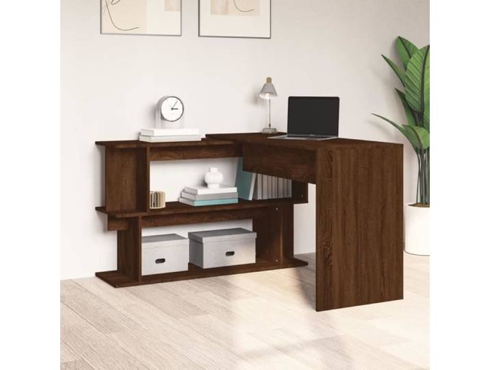 Bureau d'angle - OMABETA - Chêne marron - 200x50x76 cm - Bois d'ingénierie - Design contemporain