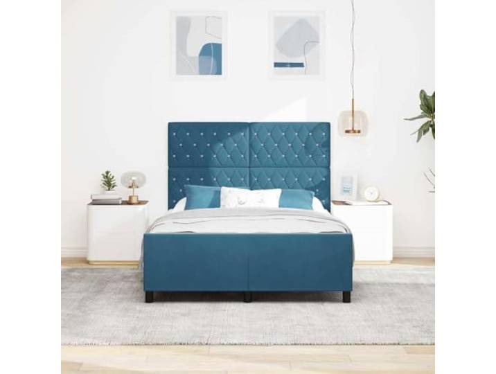 KTHLBRH Boxspringbett mit Kopfteil Dunkelblau 140 x 190 cm Premium-Samt, massives Kiefernholz, modernes Box-Design, bequeme Unterstützung
