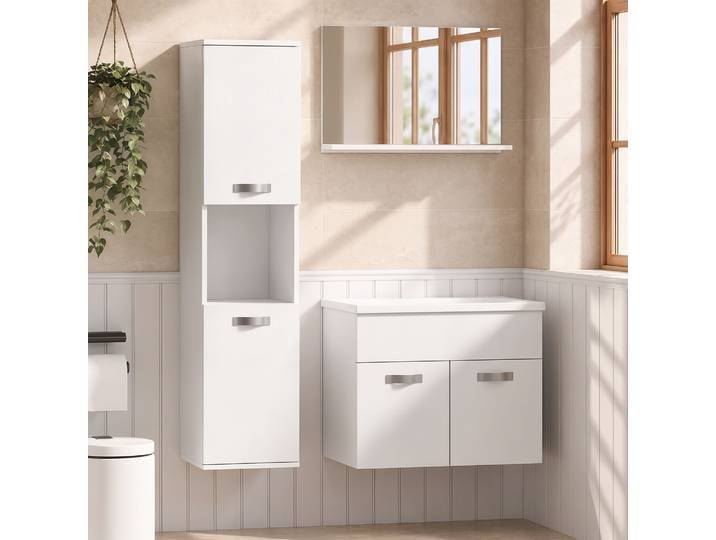 kleankin Meubles Salle de Bain 4P Mural avec Miroir et Armoire