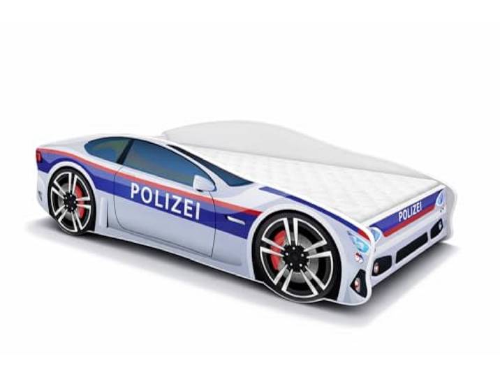 ACMA Autobett Polizei 160x80 cm - Kinderbett Auto im Polizeiwagen Design mit Matratze und Lattenrost, Jugendbett mit Rausfallschutz, Modell Polizei 3, belastbar bis 150 kg