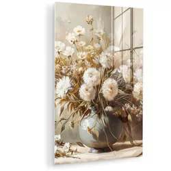 ACRYLGLASBILD Blumen - Vase - Stilleben - Beige 80x120 cm