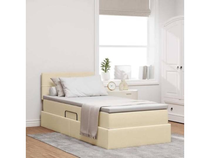 YUTAASU Stauraumbett mit Matratze Creme 100x200 cm Samt Hydraulischer Liftmechanismus, Spanplatte, Polyester-Headboard, mittelfeste Matratze