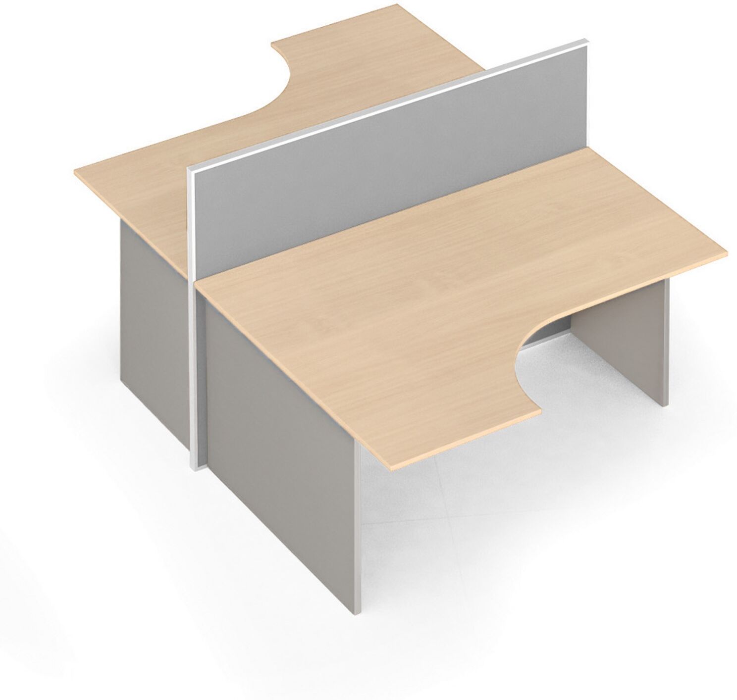 B2B Partner Ergonomischer Eckschreibtisch mit Textil-Trennwänden, 1 Platz, grau/Birke