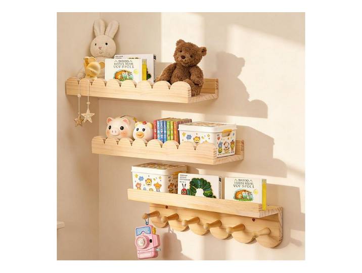 LuxusKollektion Kinderregal 3er Set Wandregal Kinderzimmer Naturholz 42cm, 3-tlg.