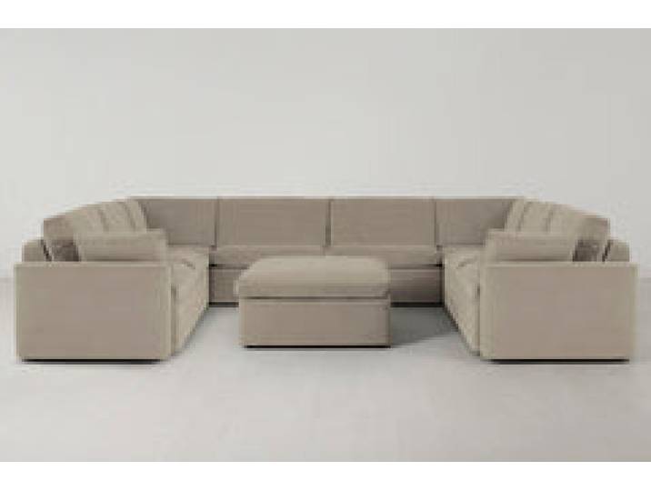 Model 13 U-Form Sofa mit Polsterhocker, Knochenweiß