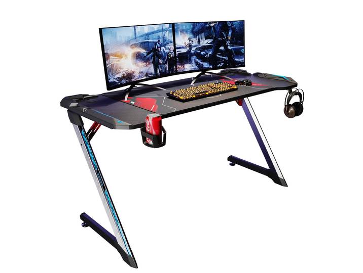 SIRHONA Bureau Gaming Table Ergonomique de Jeu Bureau d'ordinateur PC Gaming Table en Fibre, Forme Z