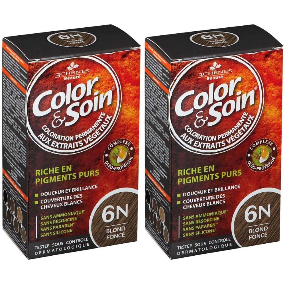 Color & Soin Coloration, Coloration permanente aux extraits végétaux, blond foncé n° 6N, é 2x135 ml Creme