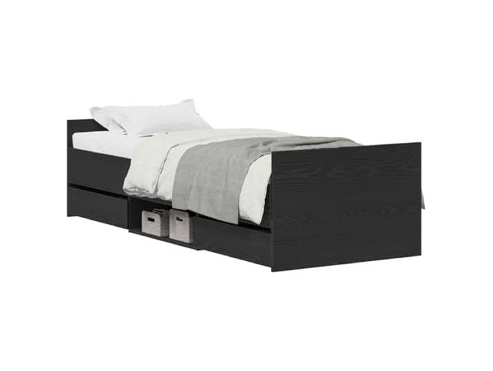 PUGYNBK Bettgestell Eiche Schwarz 193 x 78 x 50 cm Langlebiges Holz, integrierte Lagerung, minimalistisches Design, einfache Montage