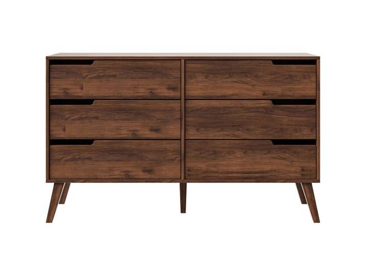 Beautysofa Kommode Norel mit 6 Schubladen, Walnuss, Walnussfarben, Holz, 137x80x40 cm, Kleinmöbel, Kommoden, Kommoden
