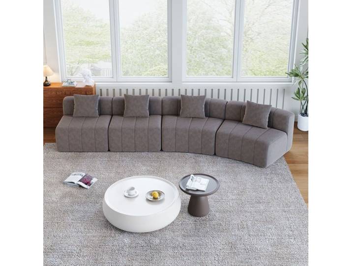 Modenuit Canapé modulable arrondi en chenille gris 2 coussins sans montage