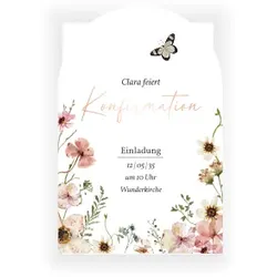 Einladungskarte Konfirmation: Bloom in Weiß