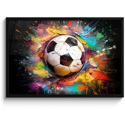 POSTER MIT RAHMEN Fußball - Farbe - Farben - Schwarz - Weiß 90x60 cm