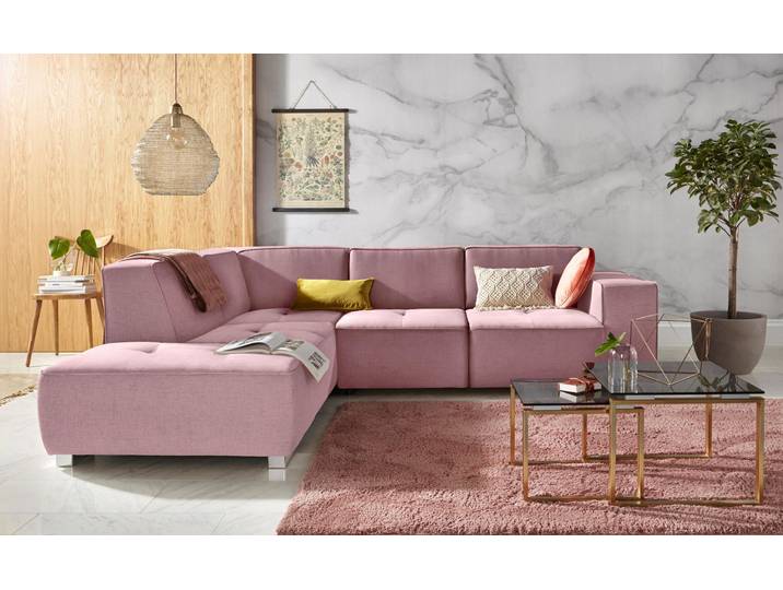 Ecksofa, Luxus-Microfaser, Altrosa 272×222 cm, Bettfunktion & Ottomane Links, Modern, INOSIGN