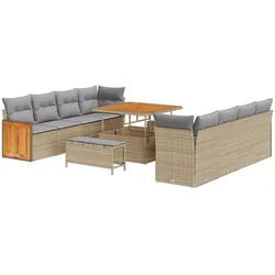 vidaXL 11-teiliges Garten Sofa Set mit Kissen Beige Poly Rattan Akazie