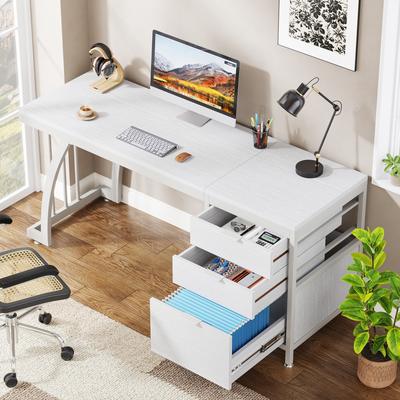 YUZHOU 59 Inch Computer Desk with 3 Drawers, Industrial PC Desk Study Writing Table Workstation with File Storage, Home Office Desks