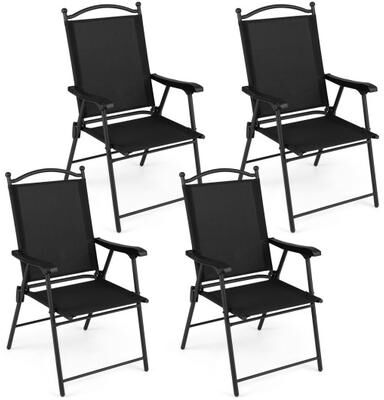 Costway Folding Patio Chairs Set of 4 Outdoor Lawn Deck Seats with Armrests High Back-Black