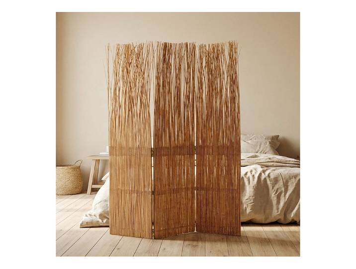 Homestyle4u Paravent Raumteiler Indoor Holz Weide Trennwand Sichtschutz Natur faltbar (3-teilig), Natur