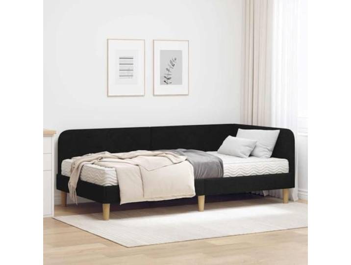 Stoffbezug Atmungsaktiv Eckschlafplatz L Form Schlafzimmer Schwarz 100 x Eckbettgestell mit Matratze Schwarz 100x200 cm Stoff L-Form Schlafsofa Lattenrost Schlafzimmer Sofa-Bett stabil