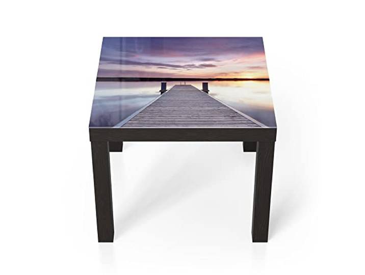 DEQORI Glastisch schwarz klein 55x55 cm Motiv Verlassener Holzsteg ausgefallener Beistelltisch aus Glas Hochglanz Couchtisch fürs Wohnzimmer moderner Couch Tisch mit Design