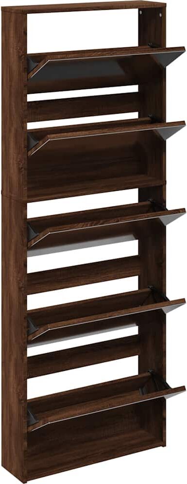 vidaXL Armoire à chaussures miroir 5niveaux Chêne marron 63x17x169,5cm