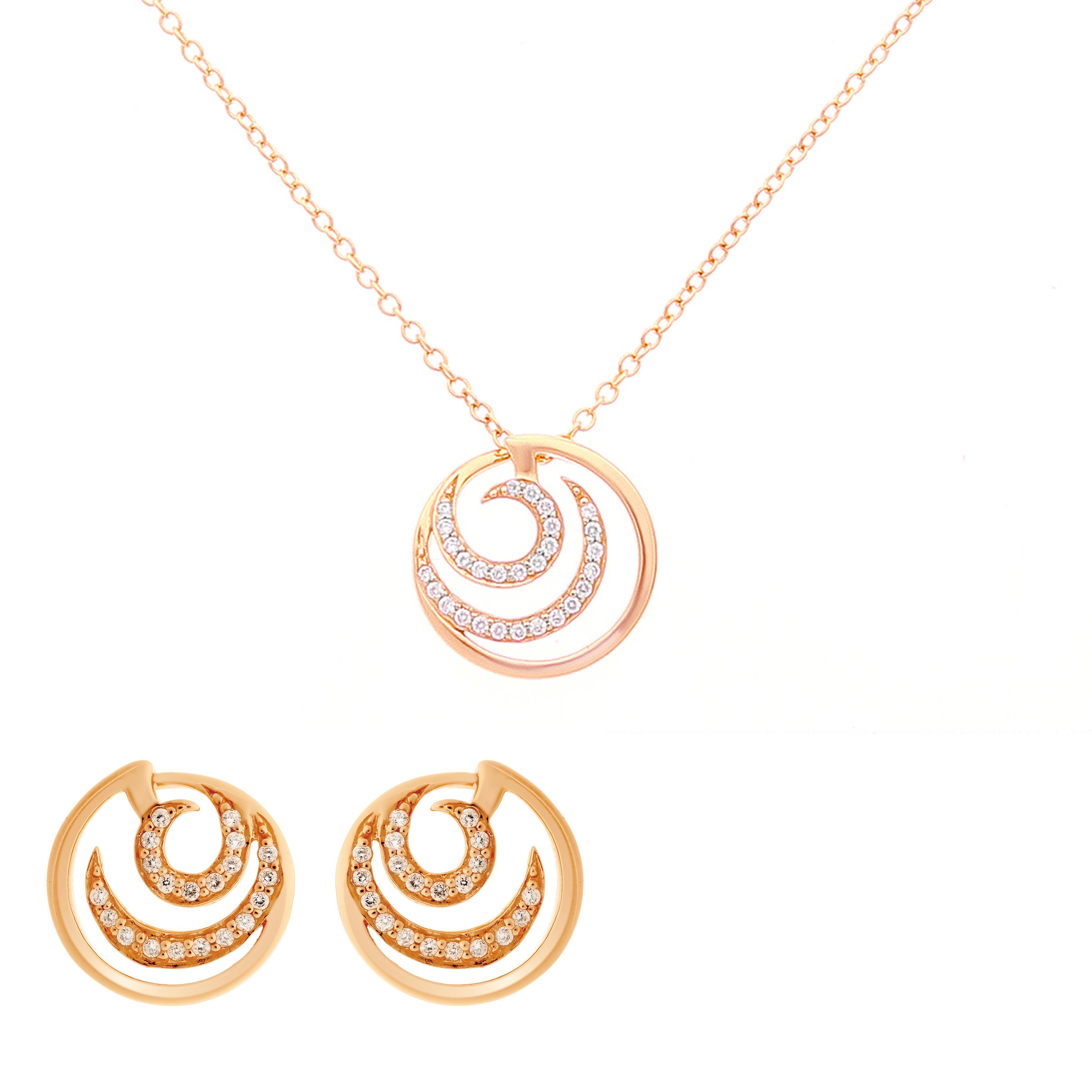 Orphelia 'Elaine' Dames 925 Sterling Zilveren Set: Ketting-Hangar + Oorbellen - Roze SET-7084/1