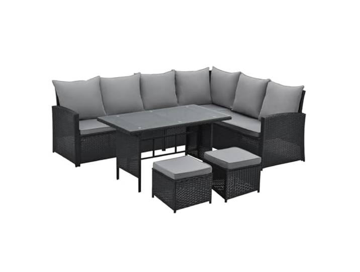 SVITA Monroe Garten-Lounge Set Polyrattan Lounge-Möbel Sitzgruppe Schwarz