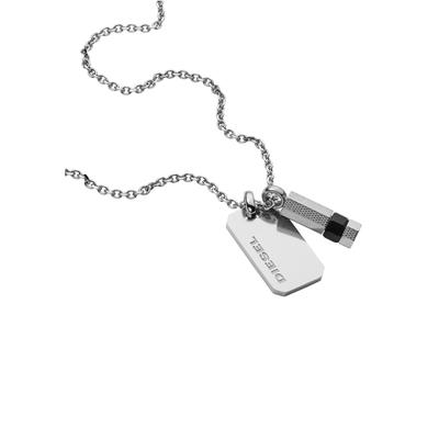 Kette mit Anhänger DIESEL "Schmuck Edelstahl Halsschmuck Halskette Ankerkette", schwarz (edelstahlfarben, schwarz), Halsketten, Damen, mit Stein, Edelstahl, L: 55, mit Stein (synth.)