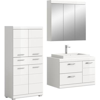 Badmöbel-Set WELLTIME "SIENA, 3-teilig, Waschtisch inkl. Waschbecken, Spiegel- & Midischrank", weiß (weiß, weiß hochglanz), B:169cm H:191cm T:50cm, Holzwerkstoff, MDF, Spiegelglas, Kastenmöbel-Sets, Badmöbel-Set, Badmöbel, Kombination, Badezimmer,...