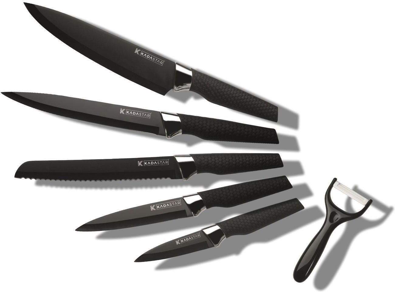 Messer-Set KADASTAR "Premium Black 6", schwarz, Edelstahl, Kochmesser-Sets, Messer-Set schwarz Einheitsgröße