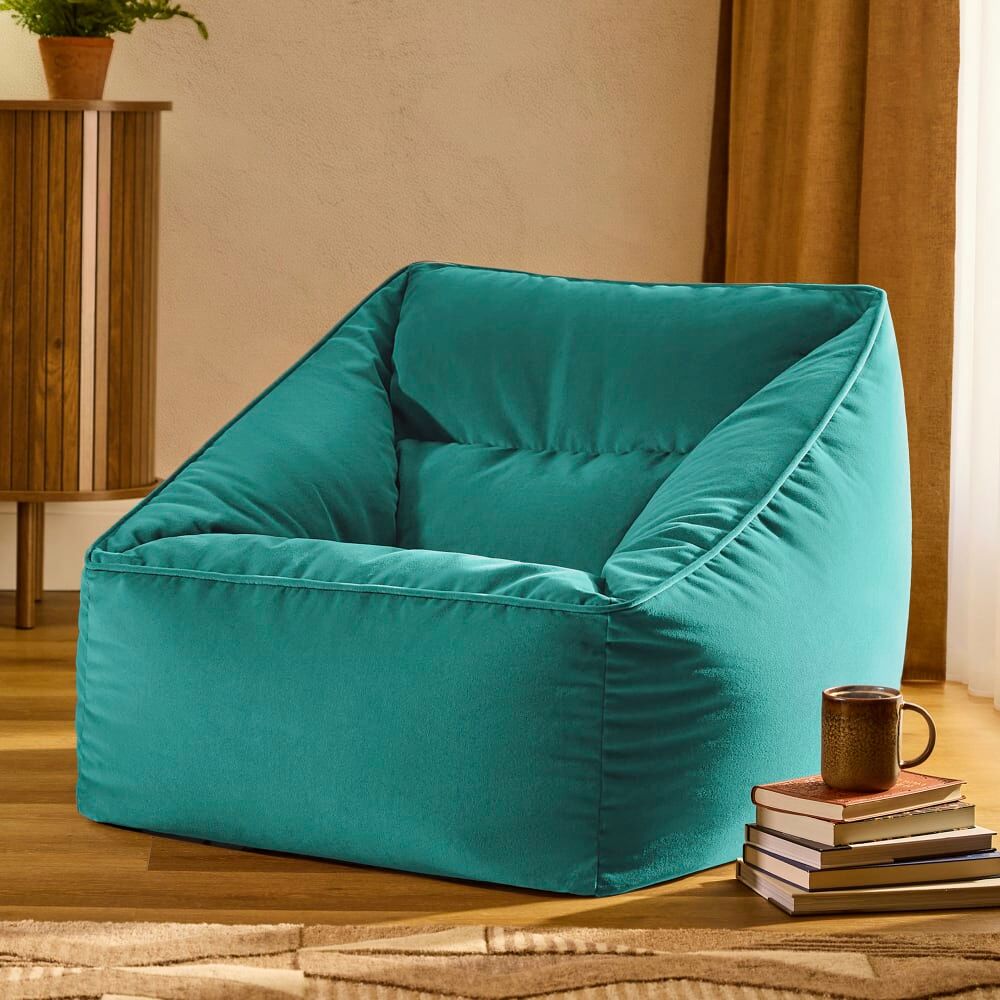 Icon Pouf poire fauteuil velours bleu canard Bleu 70x65x70cm