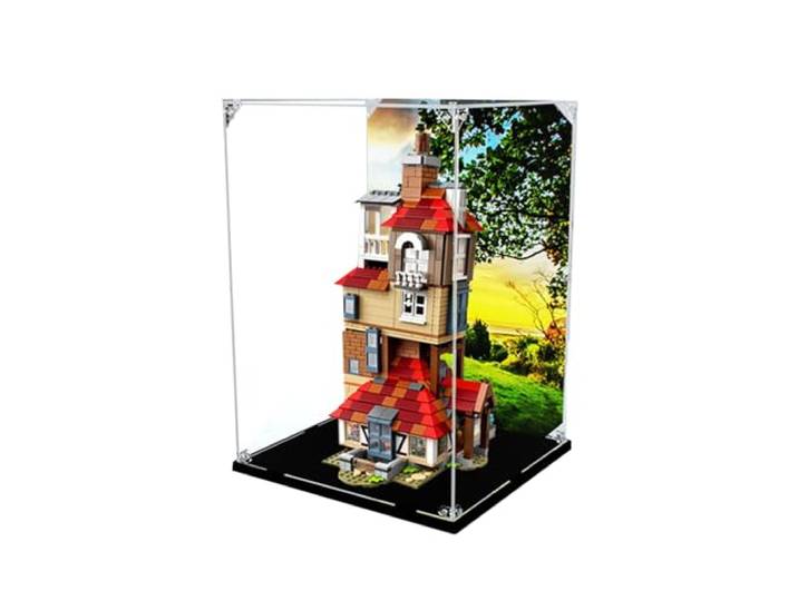 Acryl-Vitrine für Lego Harry Potter Attack on The Burrow 75980, staubdichte Displaybox, kompatibel mit Lego, Geschenk (Hintergrund A (26 x 24 x 37)