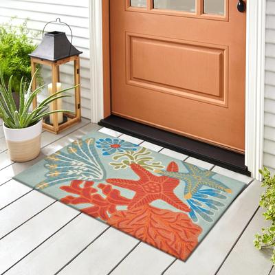 "Lush Decor Ravella Ocean Scene Indoor/Outdoor Rug Aqua 5' x 7'6"""