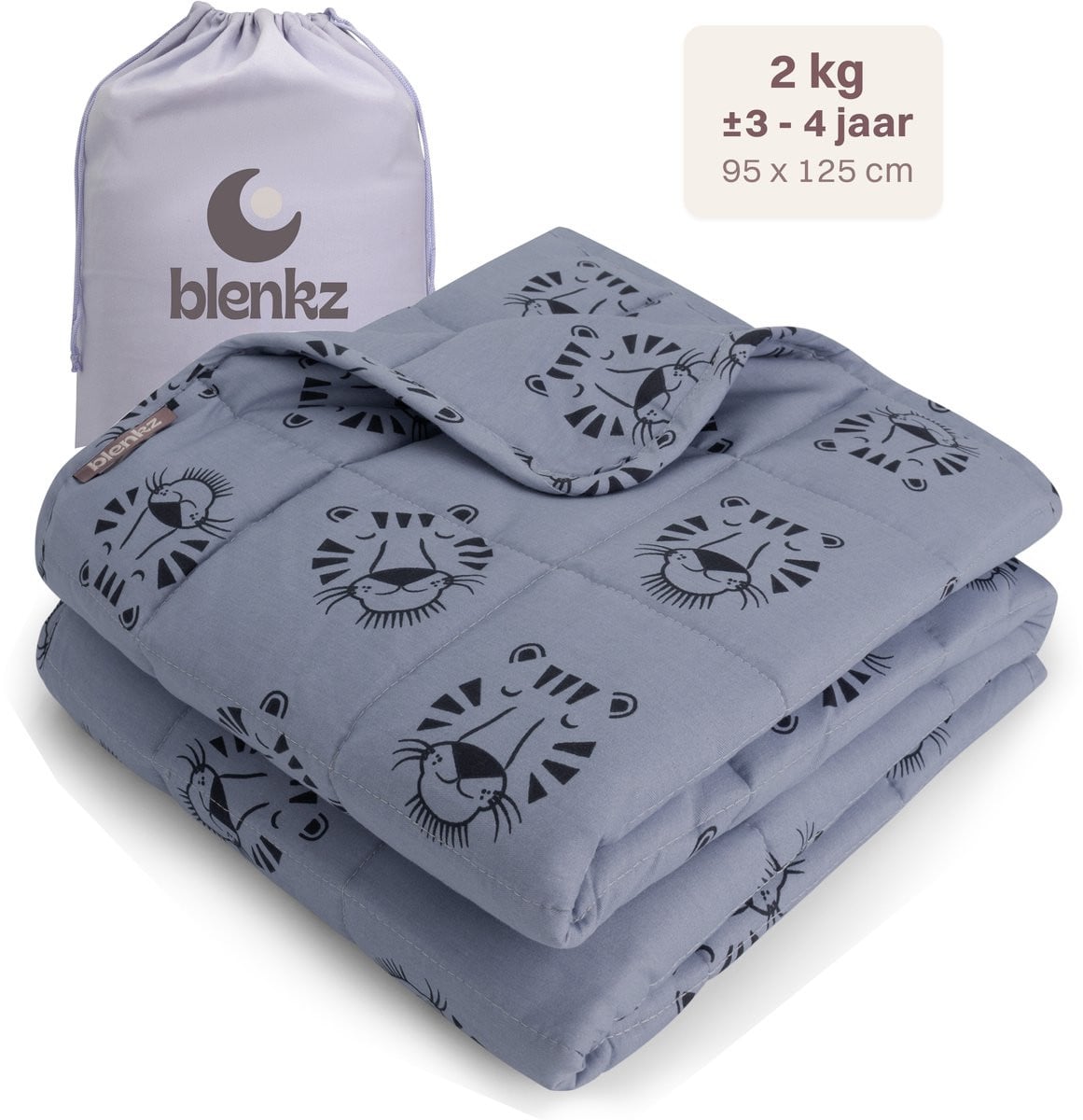 BLENKZ verzwaringsdeken kind 2kg - Tijger Blauw - 95 x 125 cm
