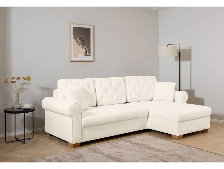 Ecksofa mit Schlaffunktion Weiß/Beige Bouclé Stoff Gerlis 266 x 92 x 161cm Longchair beidseitig montierbar mit Schlaffunktion Modern