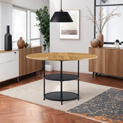 ZWYO HOSIMU "47"" Modern Round Dining Table, Wood Fan-Spliced MDF Kitchen Table with Double-Layer Storage & Metal Legs"