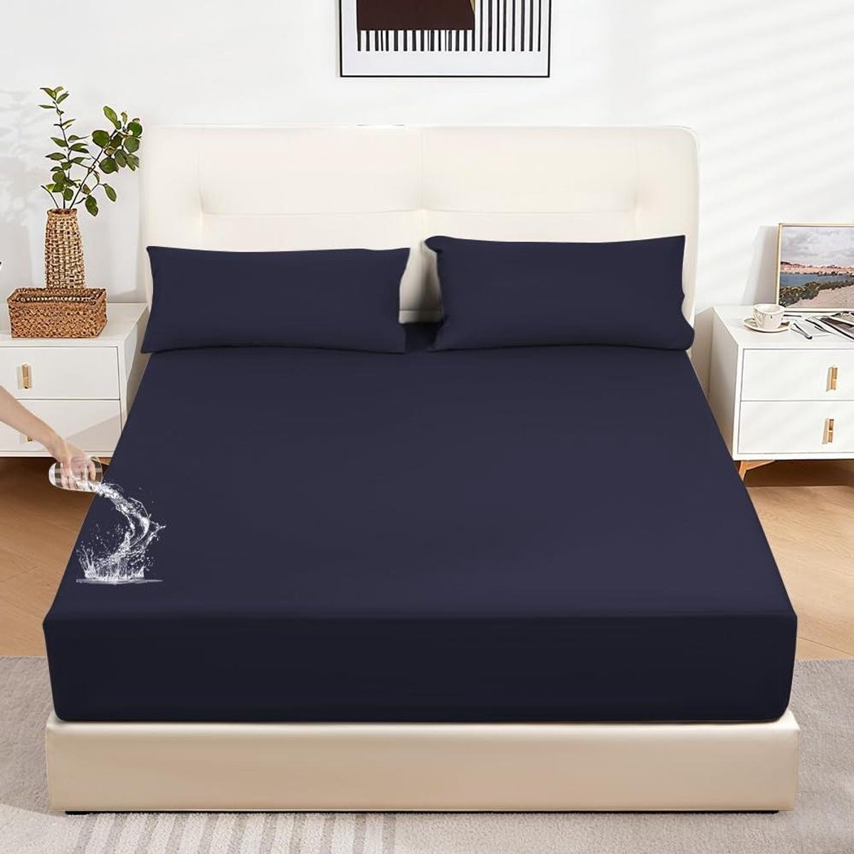 Waterdichte Matrasbeschermer Cal King - Marineblauw