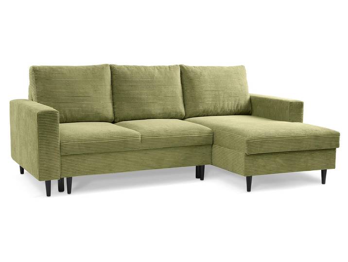 Selsey Nalika - Ecksofa mit Schlaffunktion, Kordsamt-Bezug, pistaziengrün, rechtsseitig