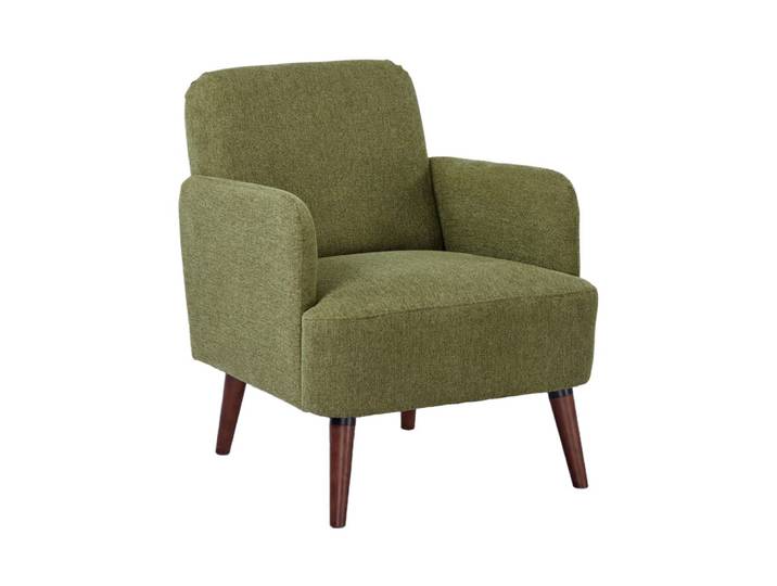 Fauteuil rétro en tissu pieds bois foncé - vert